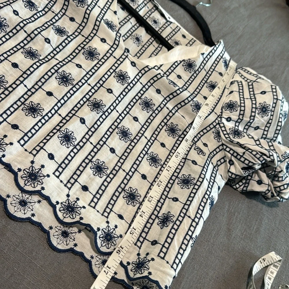 Zara Embroidered Top with Puff Sleeves